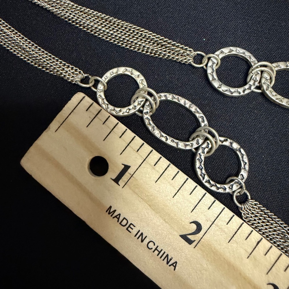 Multi-Strand Chain Necklace Women OS Silver Textured Link Layered - Picture 6 of 11